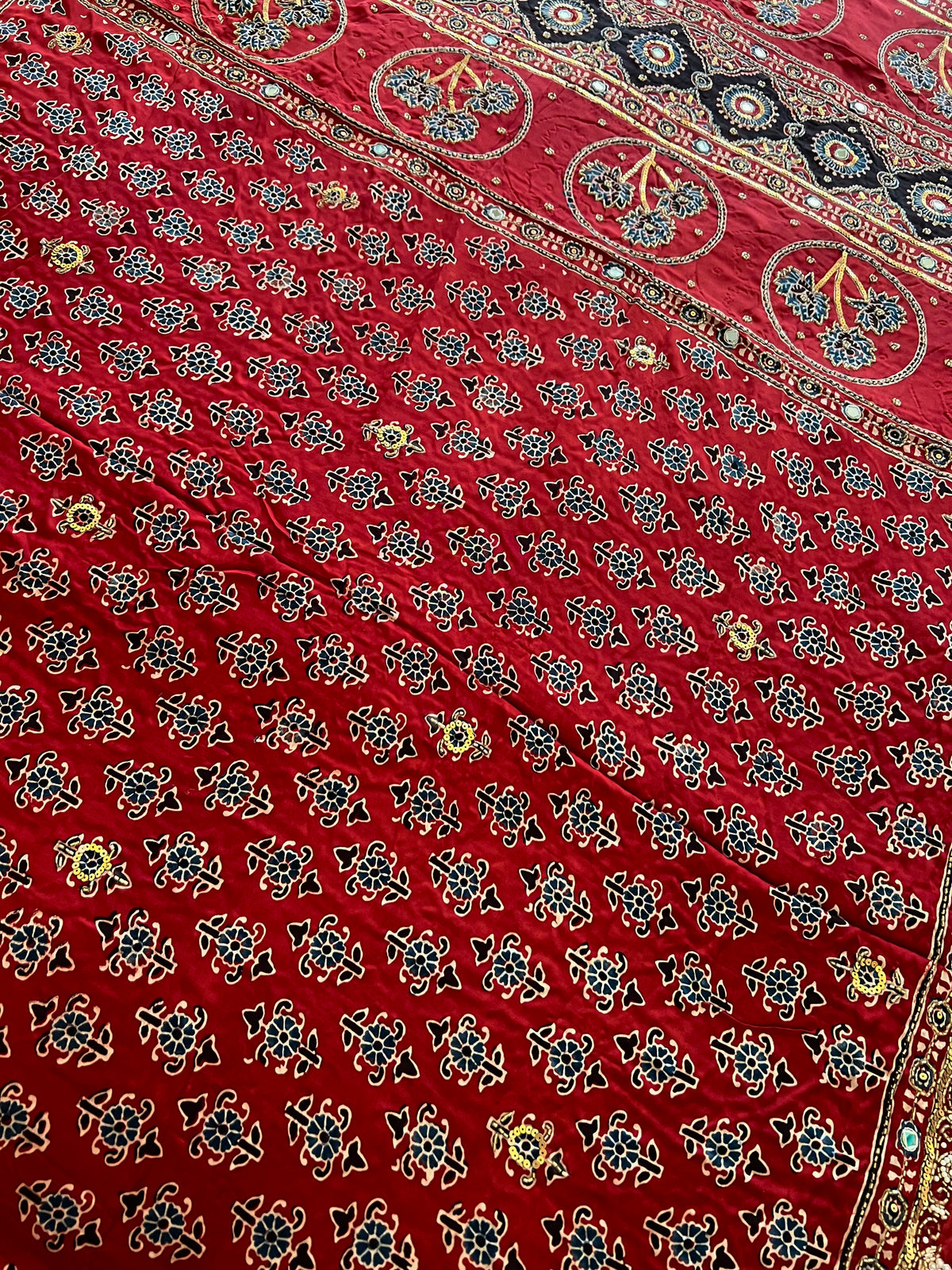RUBY PARADISE - Pure Modal Ajrakh Hand Embroidered Saree
