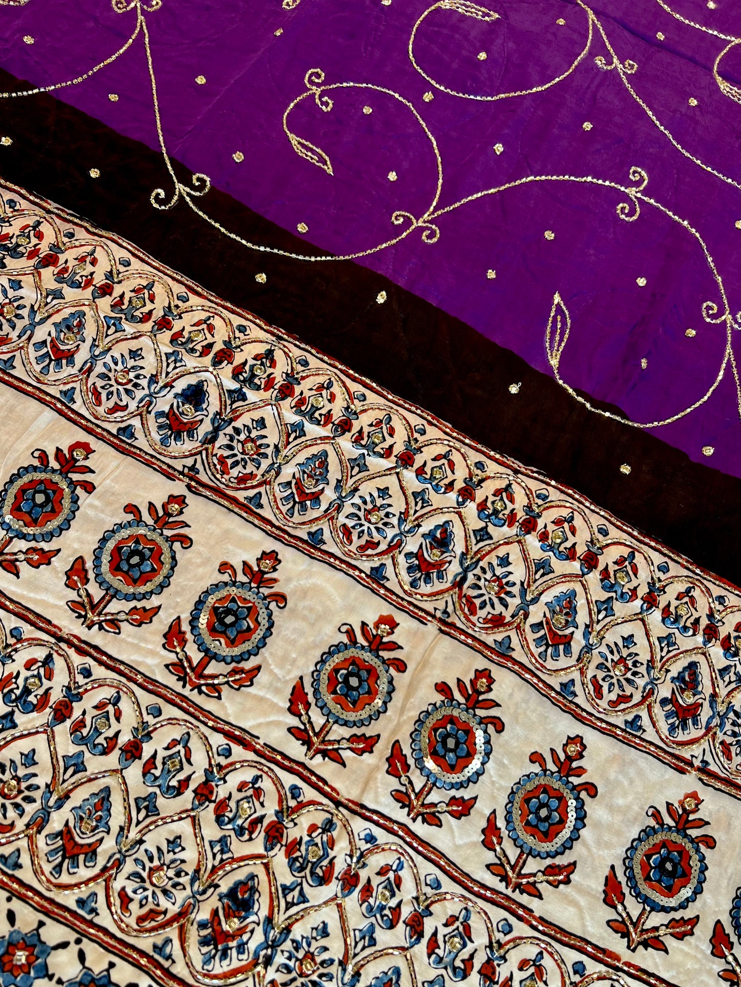 PEARL ORCHID - Pure Modal Ajrakh Hand Embroidered Saree