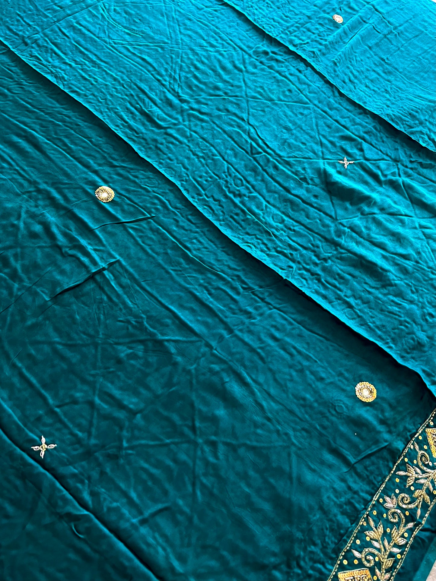 JADE OBSESSION - Pure Modal Ajrakh Hand Embroidered Saree