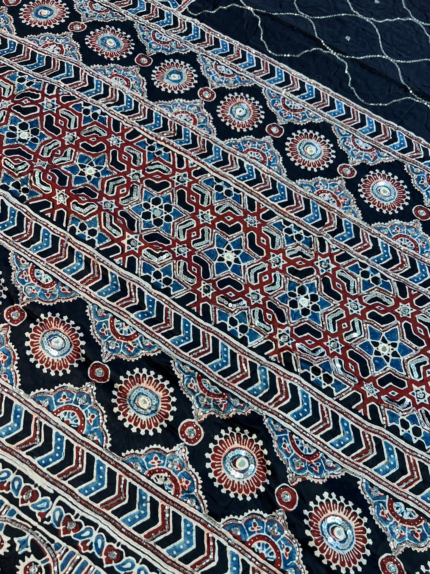 STARLIT NIGHT - Pure Modal Ajrakh Hand Embroidered Saree