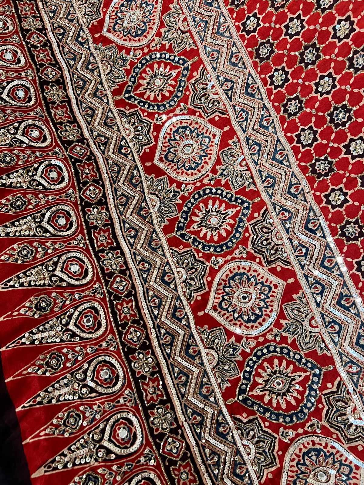GLITTER AFFAIR - Pure Modal Ajrakh Hand Embroidered Saree
