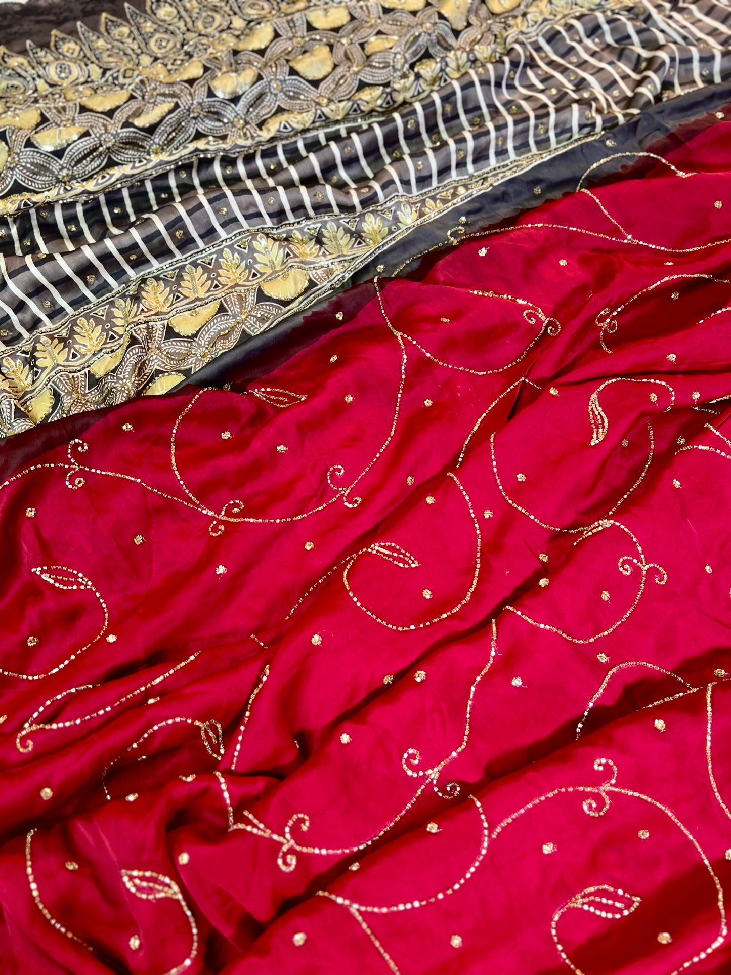 RUBY SPARKLE - Pure Modal Ajrakh Hand Embroidered Saree