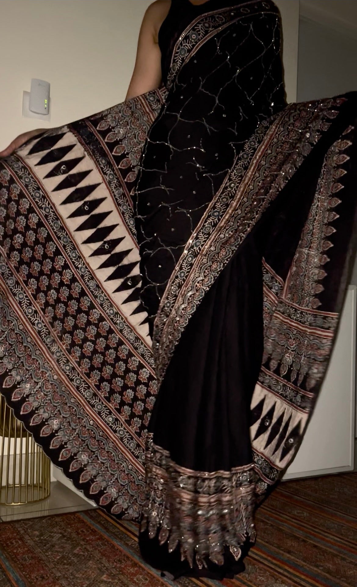 Celestial Night - Pure Modal Ajrakh Hand Embroidered Saree