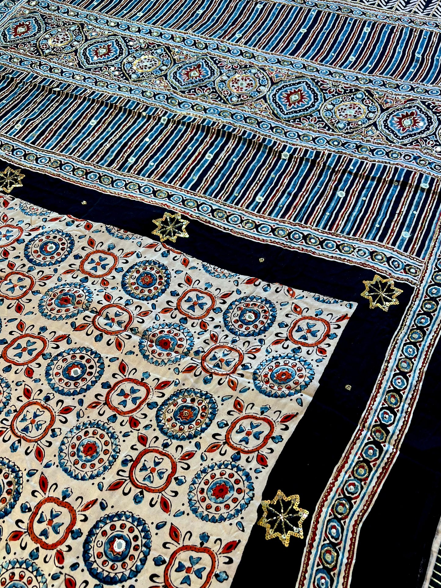 WINTER GARDEN - Pure Modal Ajrakh Hand Embroidered Saree