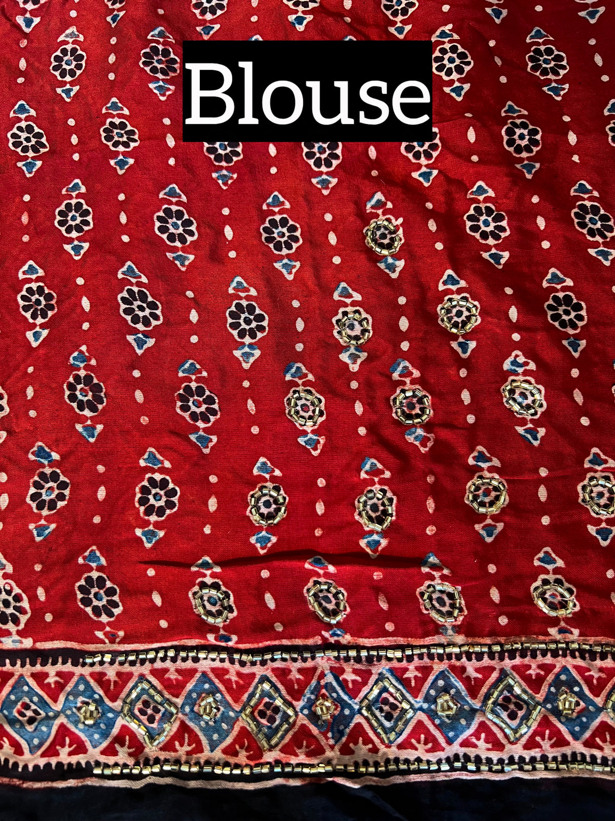 GARNET POETRY - Pure Modal Ajrakh Hand Embroidered Saree