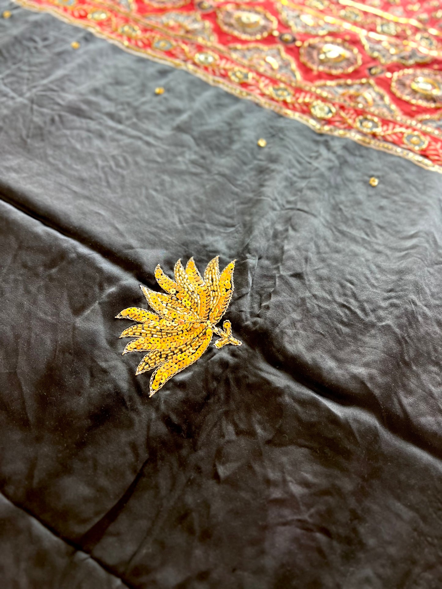 EBONY LOTUS - Pure Modal Ajrakh Hand Embroidered Saree