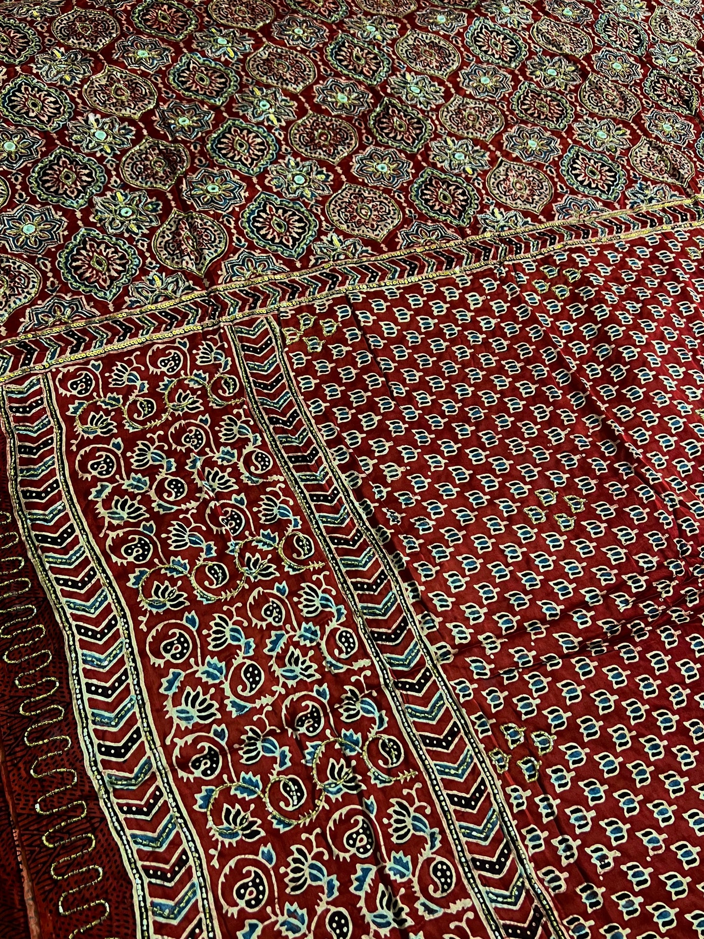 RUBY WHISPER - Pure Modal Ajrakh Hand Embroidered Saree