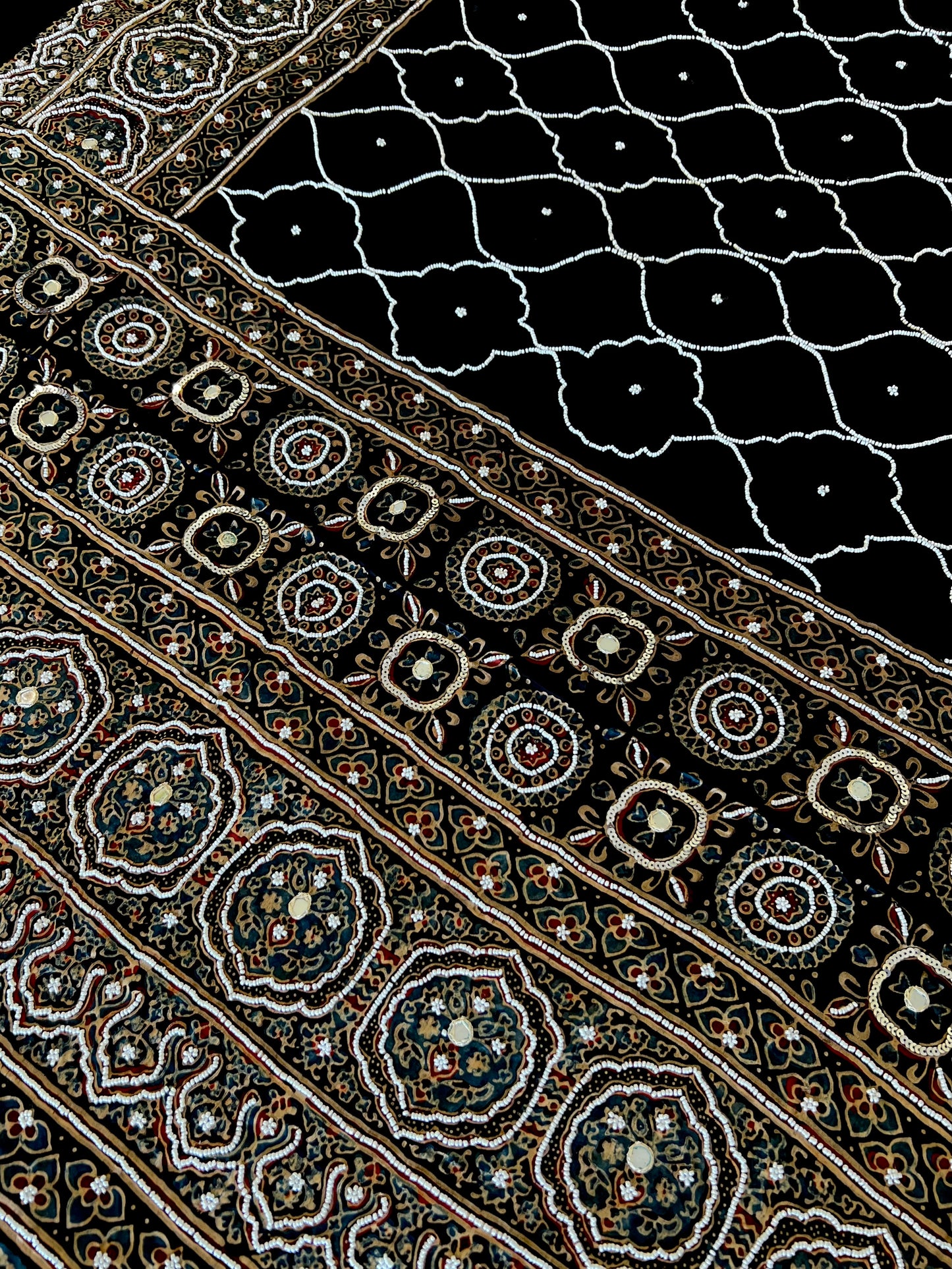 CELESTIAL REVERIE - Pure Modal Ajrakh Hand Embroidered Saree