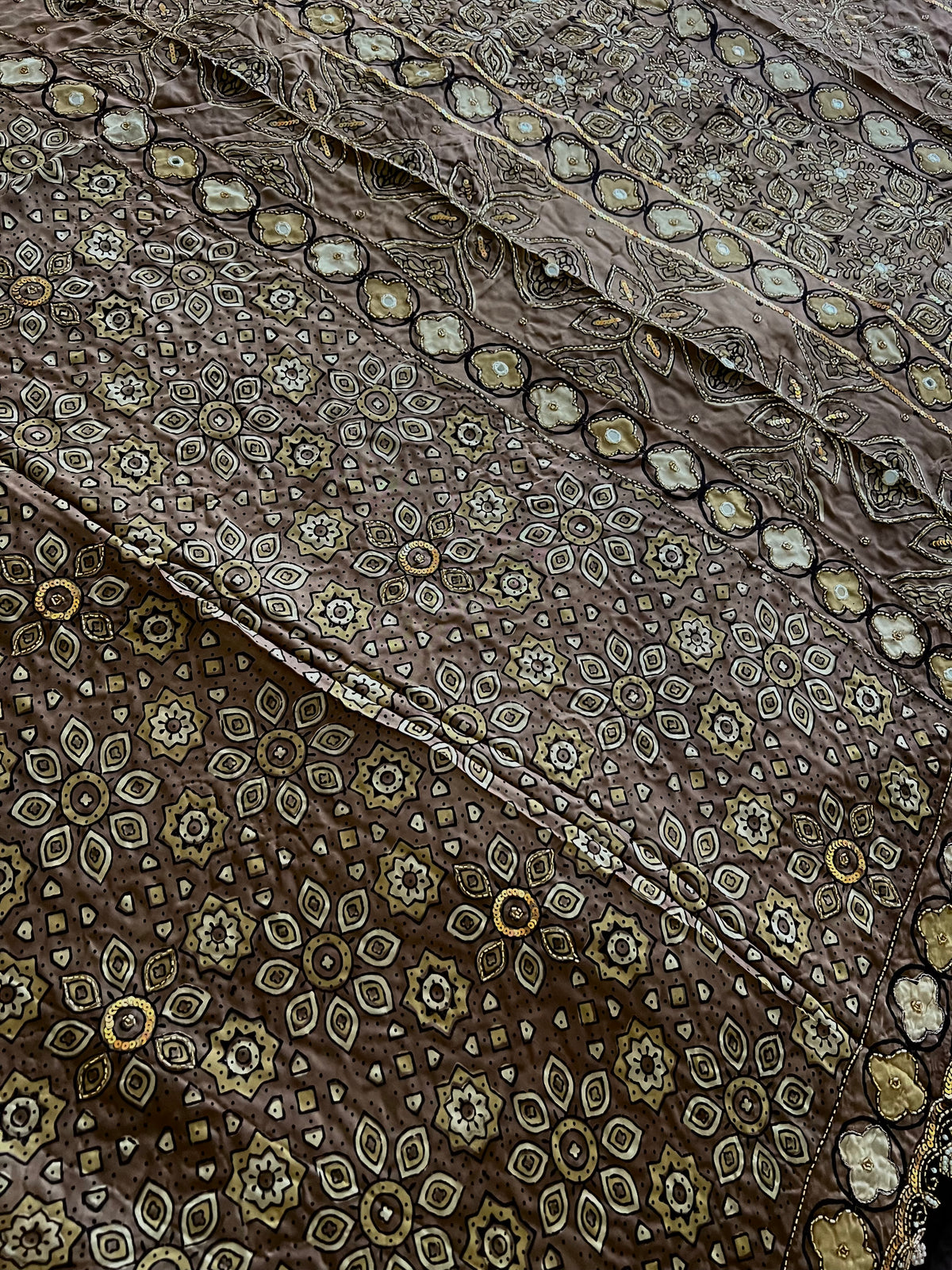 MOCHA BLOOM - Pure Modal Ajrakh Hand Embroidered Saree