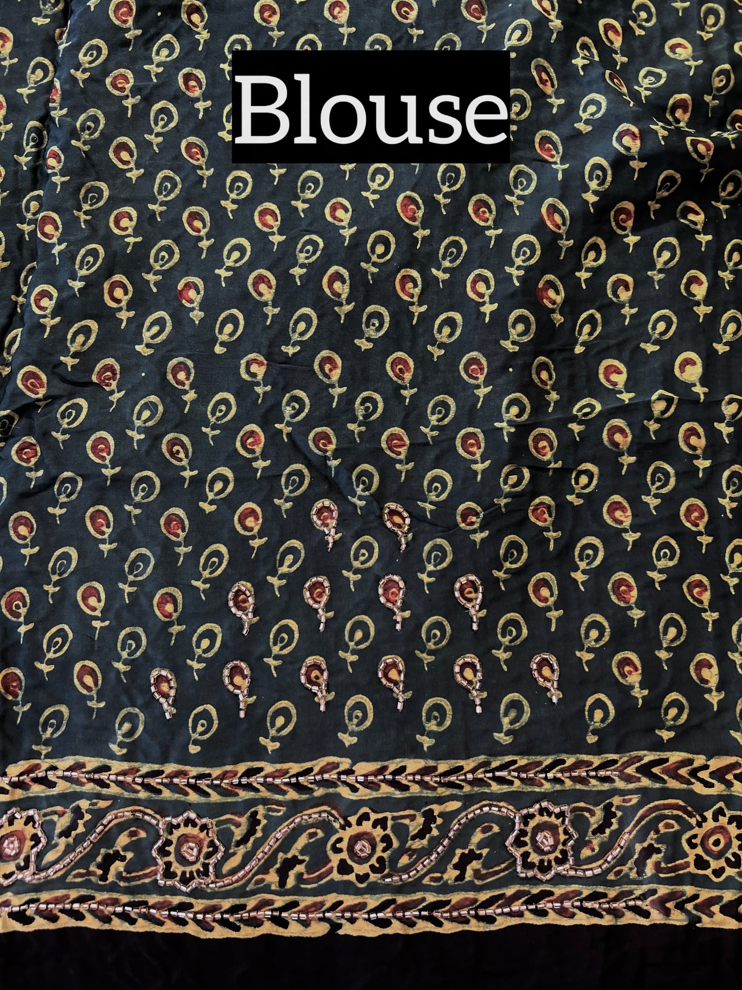 TROPICAL DREAM - Pure Modal Ajrakh Hand Embroidered Saree
