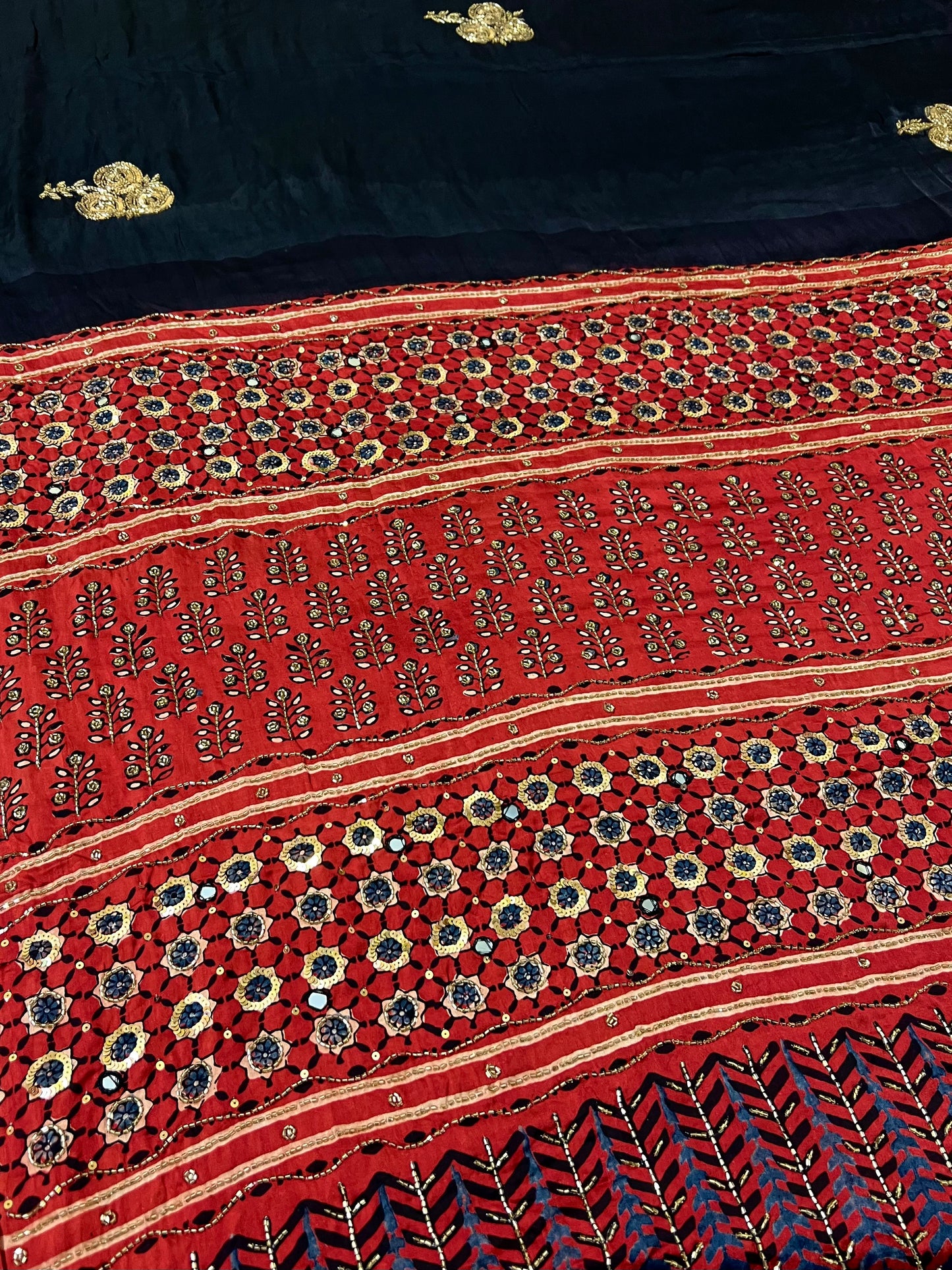 ETHEREAL ROSE - Pure Modal Ajrakh Hand Embroidered Saree