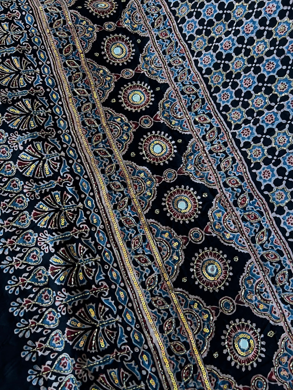 LUNAR BLOOM - Pure Modal Ajrakh Hand Embroidered Saree