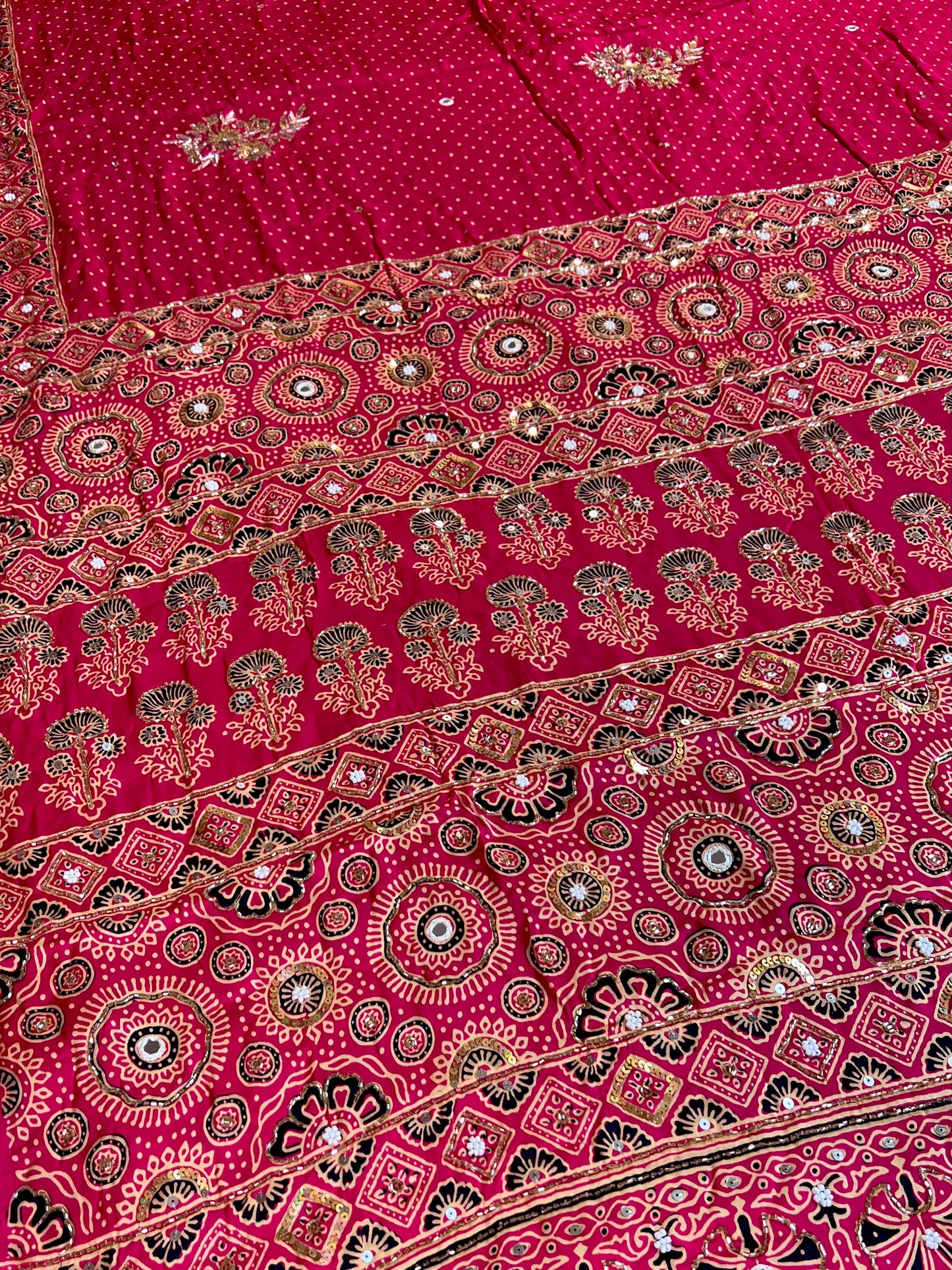 BLUSHING DAWN - Pure Modal Ajrakh Hand Embroidered Saree