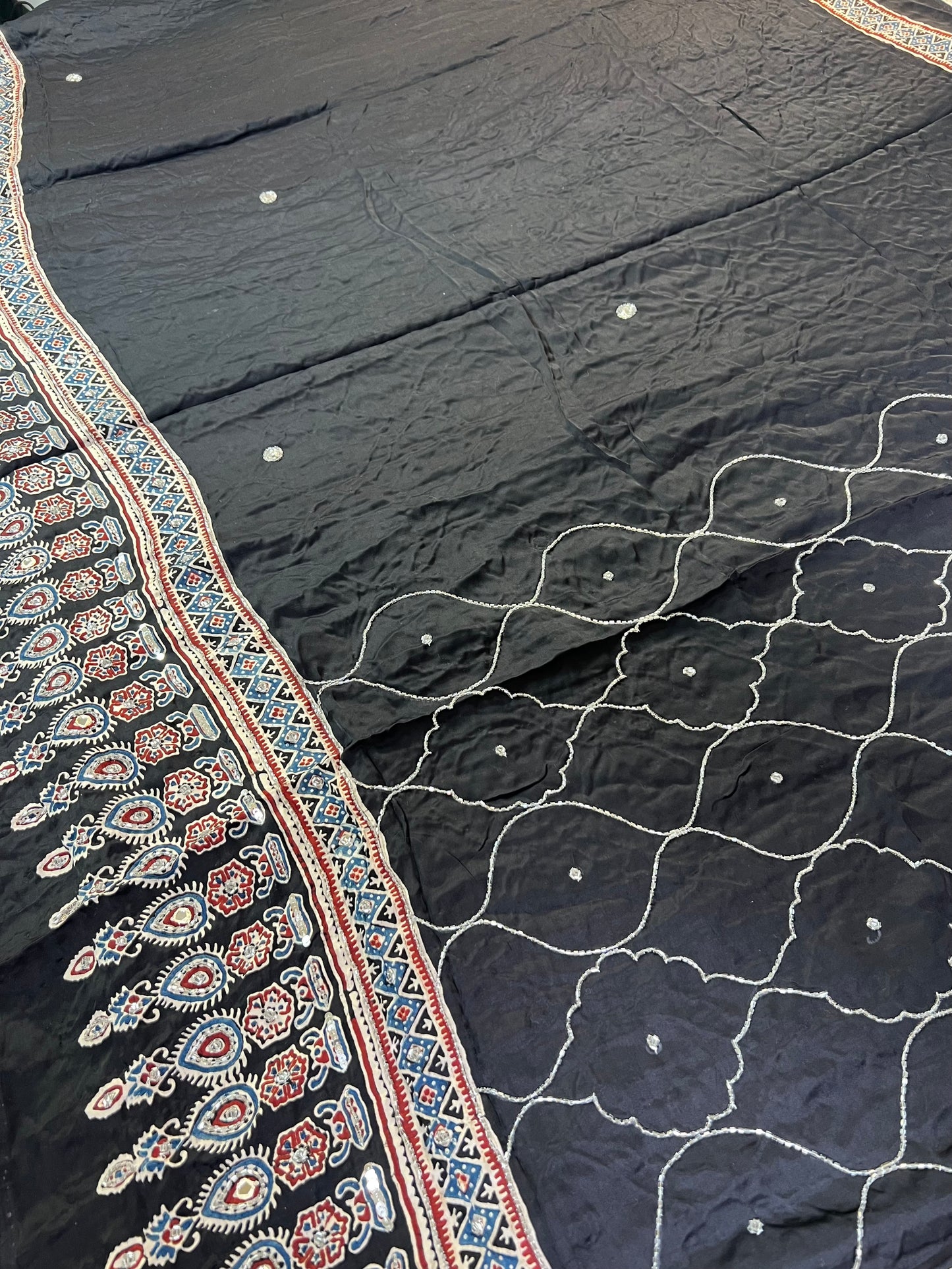 STARDUST - Pure Modal Ajrakh Hand Embroidered Saree