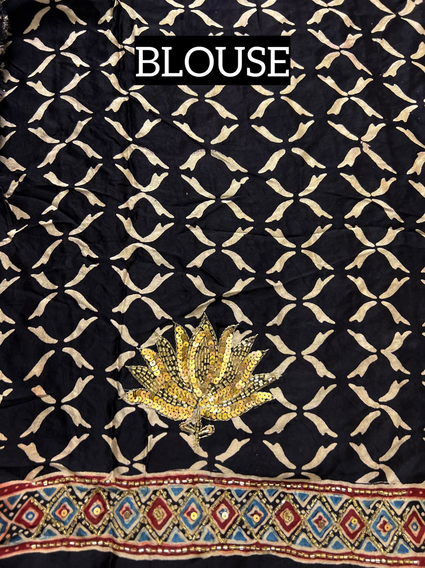 COSMIC LOTUS - Pure Modal Ajrakh Hand Embroidered Saree