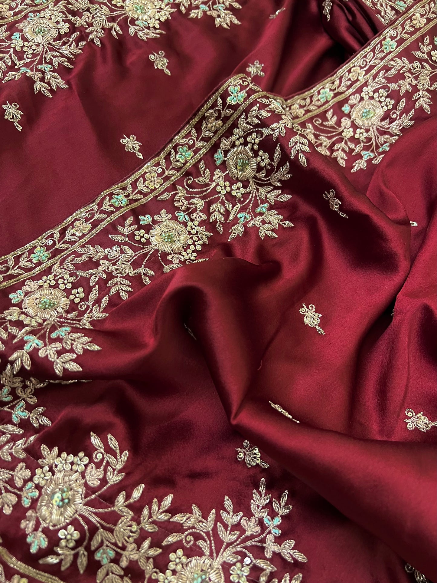 DILRUBA - Pure Satin Zardosi Hand Embroidered Saree