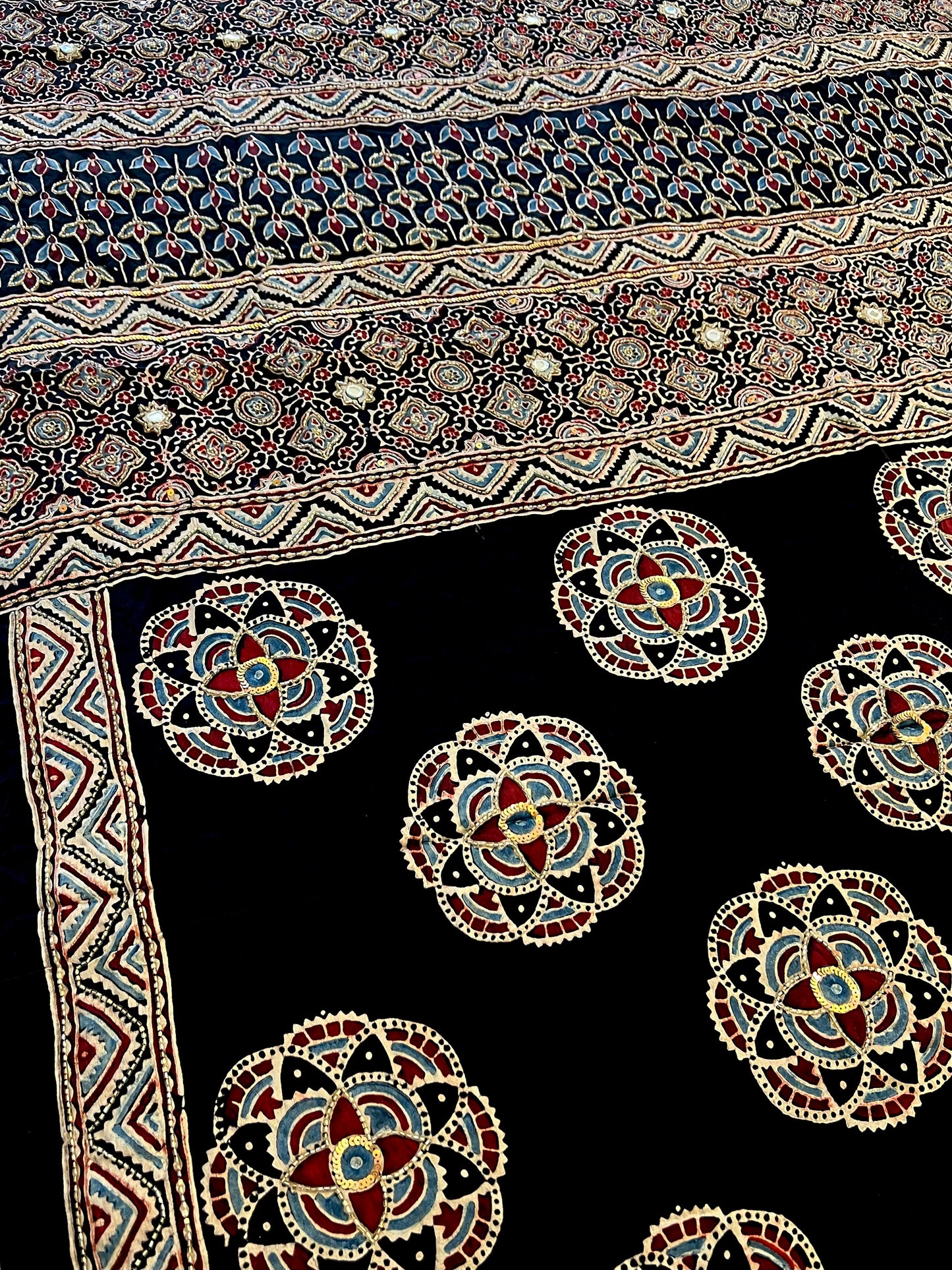 NIGHT LILY - Pure Modal Ajrakh Hand Embroidered Saree