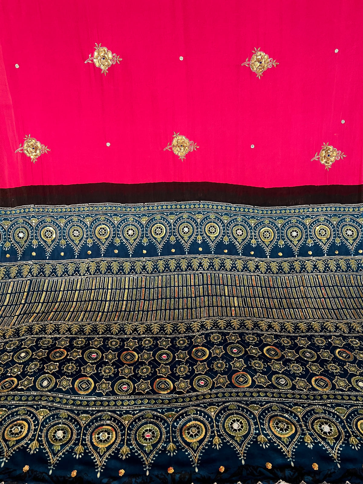BUBBLEGUM ROSE - Pure Modal Ajrakh Hand Embroidered Saree
