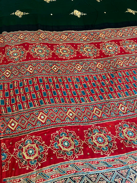 FOREST ROSE - Pure Modal Ajrakh Hand Embroidered Saree