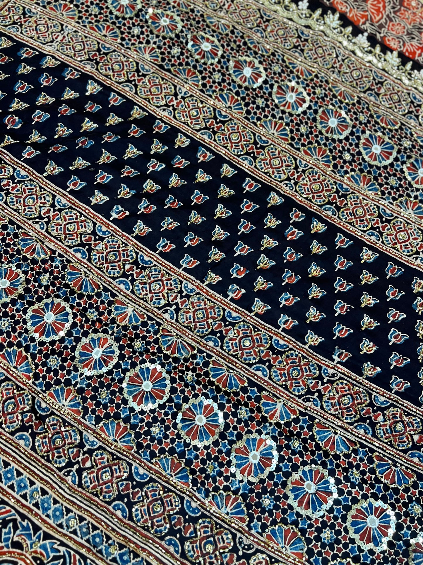 MYSTIC FLORAL - Pure Modal Ajrakh Hand Embroidered Saree