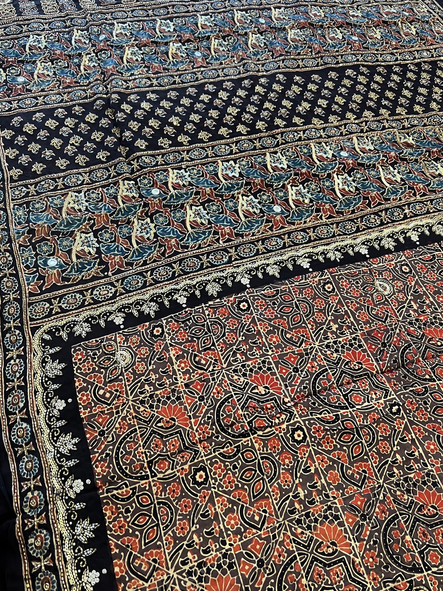BURNT COFFEE - Pure Modal Ajrakh Hand Embroidered Saree