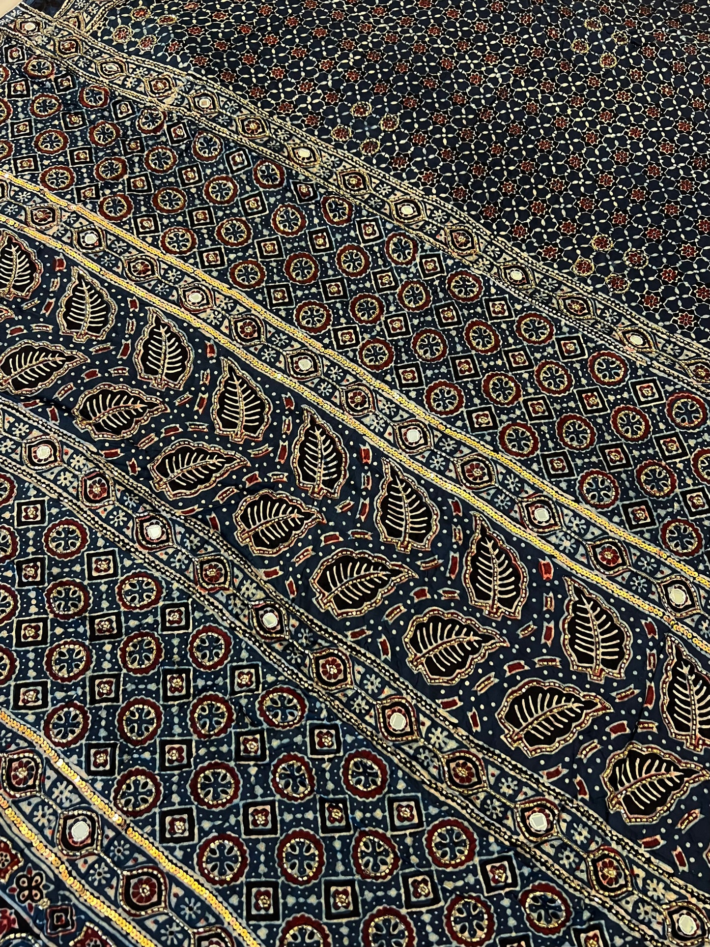 VELVET TIDE - Pure Modal Ajrakh Hand Embroidered Saree