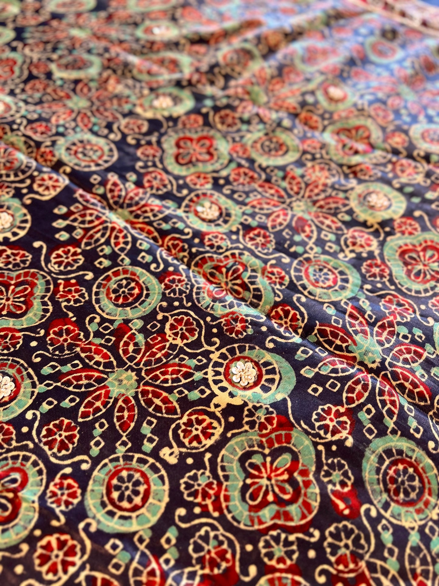 BLUE ROYALE - Pure Modal Ajrakh Hand Embroidered Saree