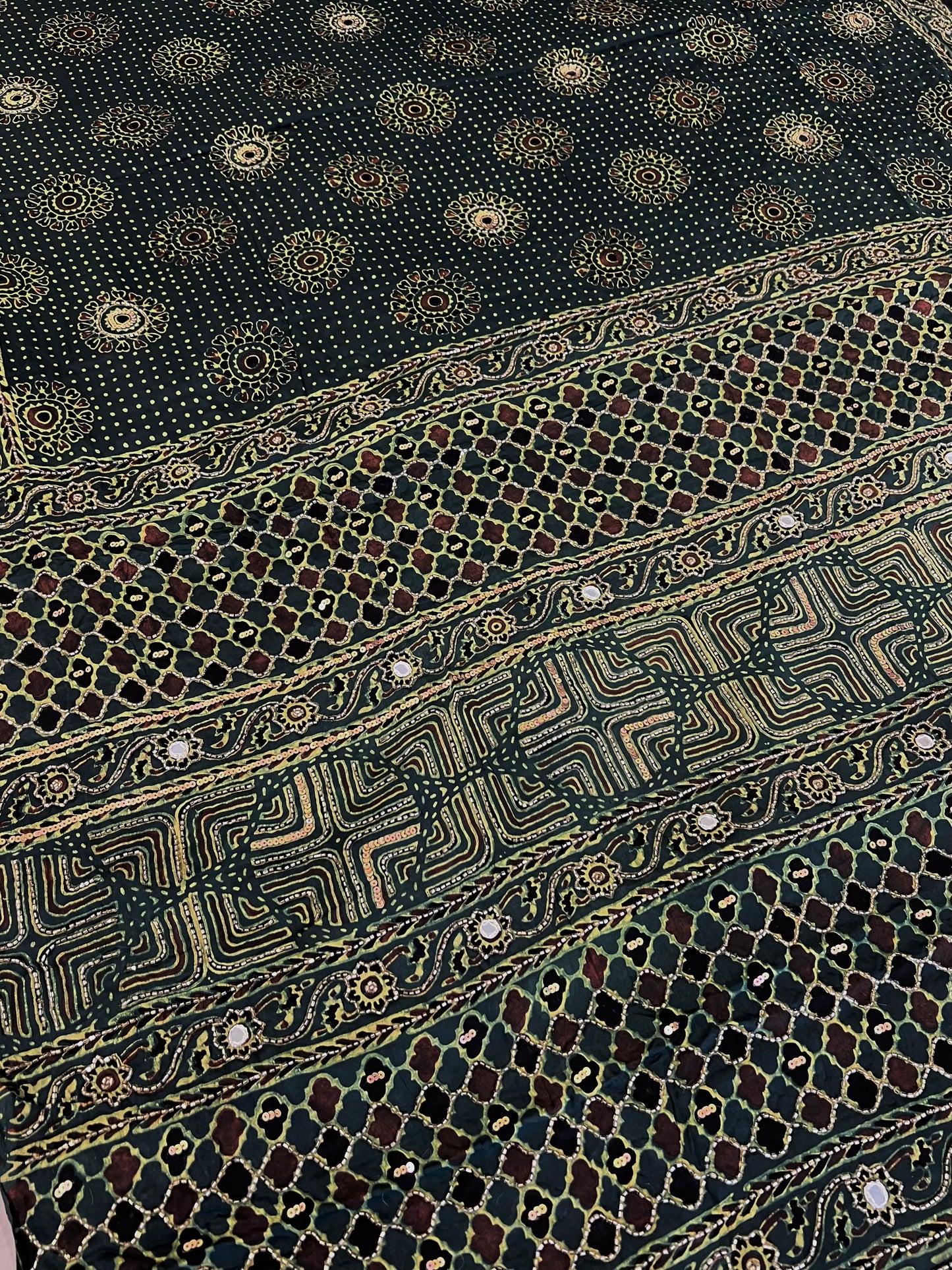 TROPICAL DREAM - Pure Modal Ajrakh Hand Embroidered Saree