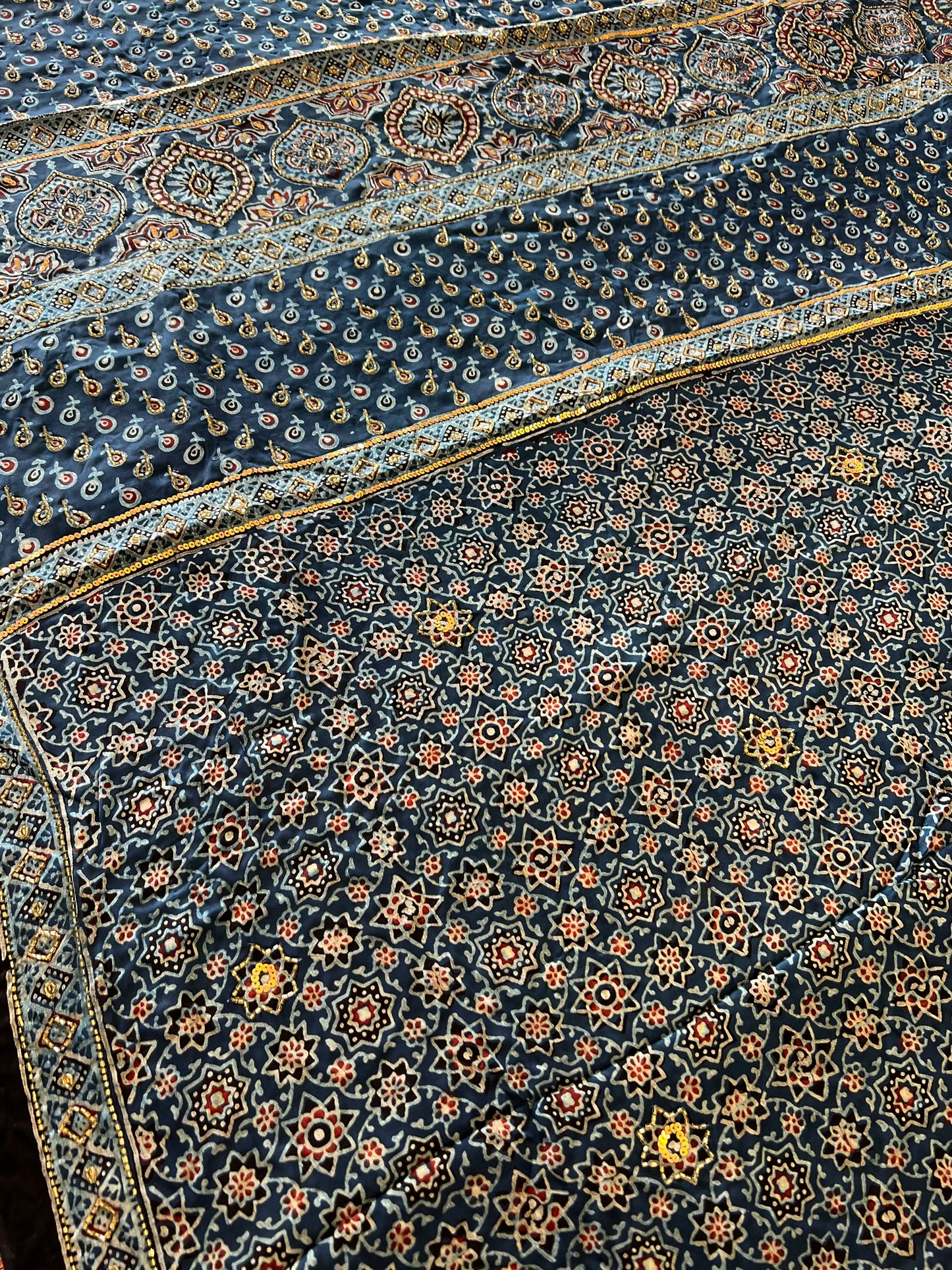 INDIGO WHISPER - Pure Modal Ajrakh Hand Embroidered Saree