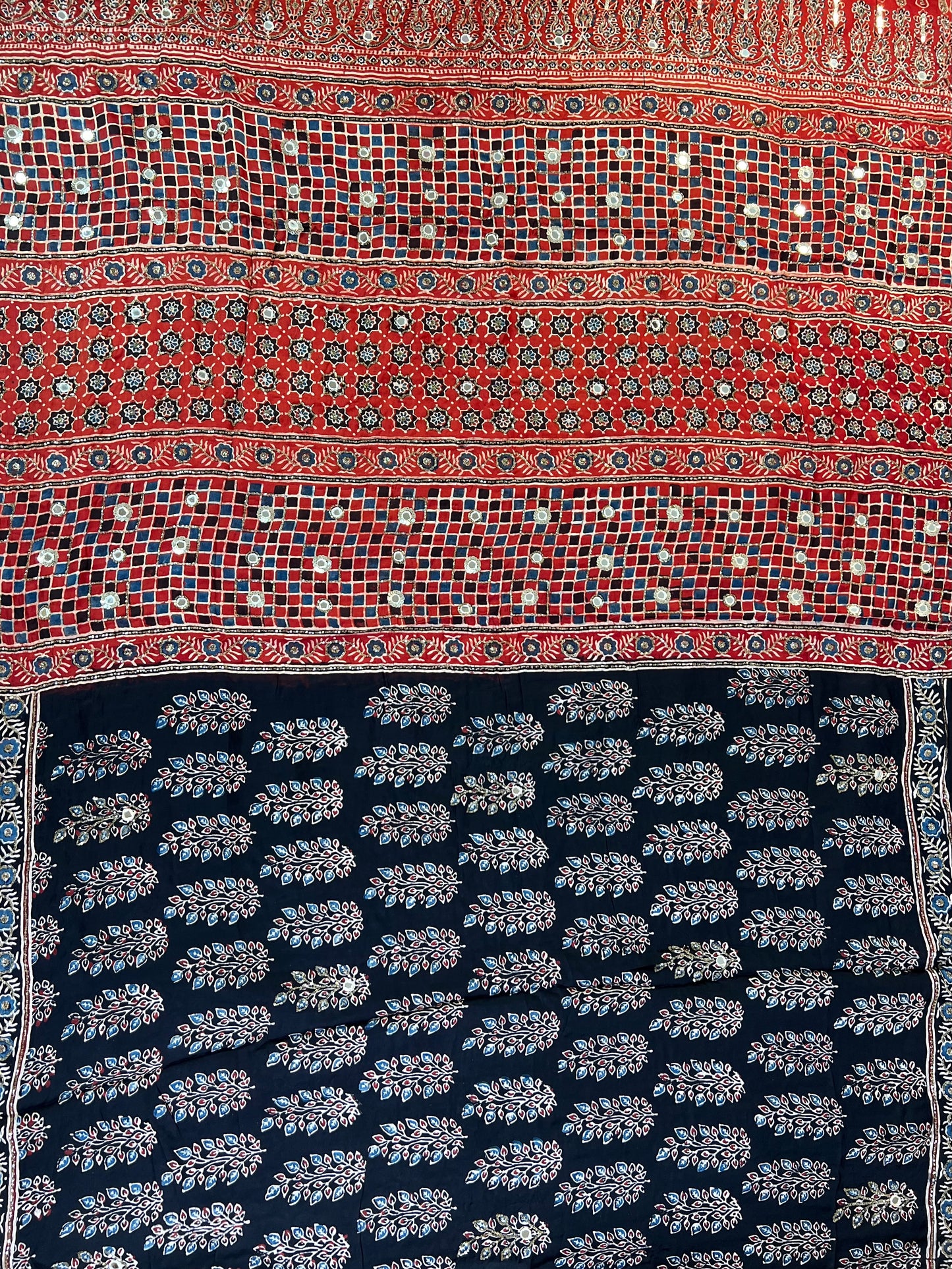 MIDNIGHT ROUGE - Pure Modal Ajrakh Hand Embroidered Saree