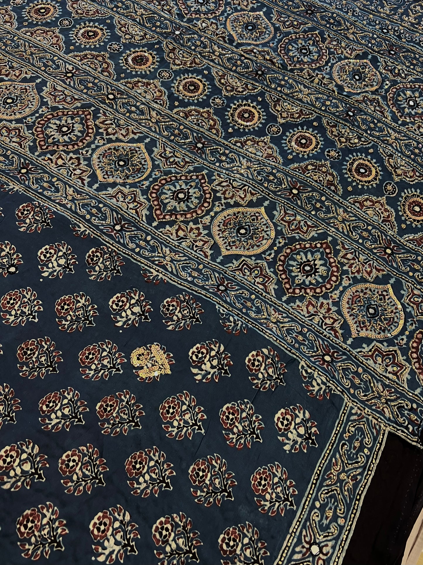 INDIGO GARDEN - Pure Modal Ajrakh Hand Embroidered Saree