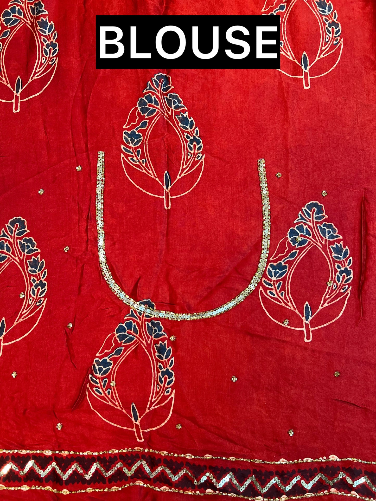 CRIMSON ECLIPSE - Pure Modal Ajrakh Hand Embroidered Saree