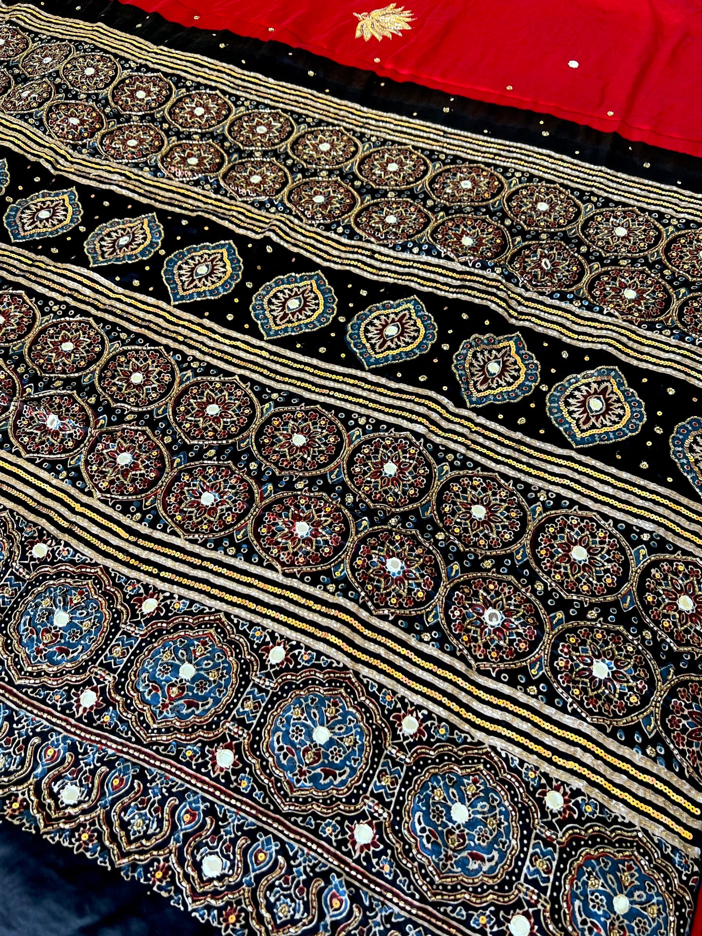 ROYAL LOTUS - Pure Modal Ajrakh Hand Embroidered Saree