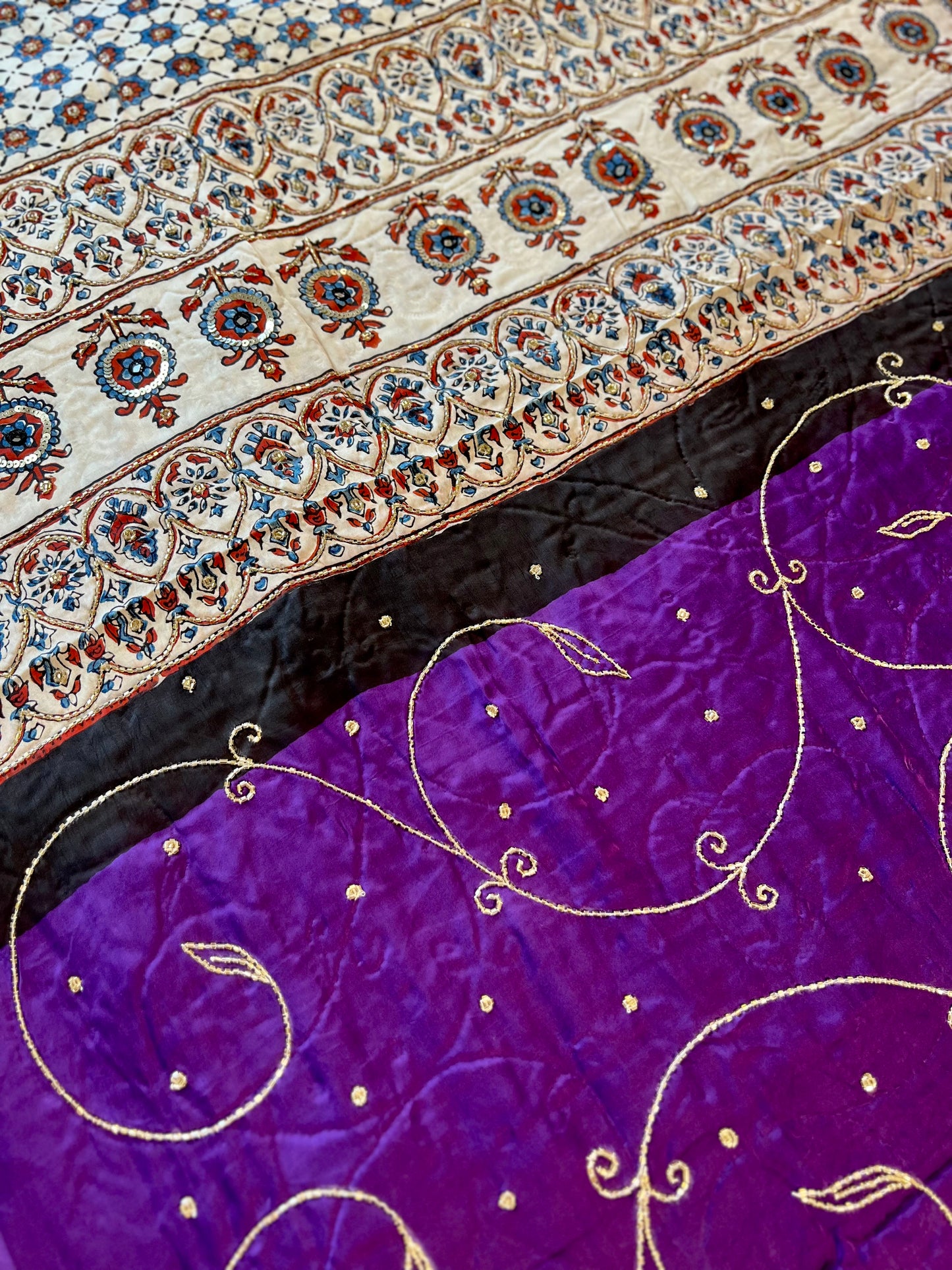 PEARL ORCHID - Pure Modal Ajrakh Hand Embroidered Saree