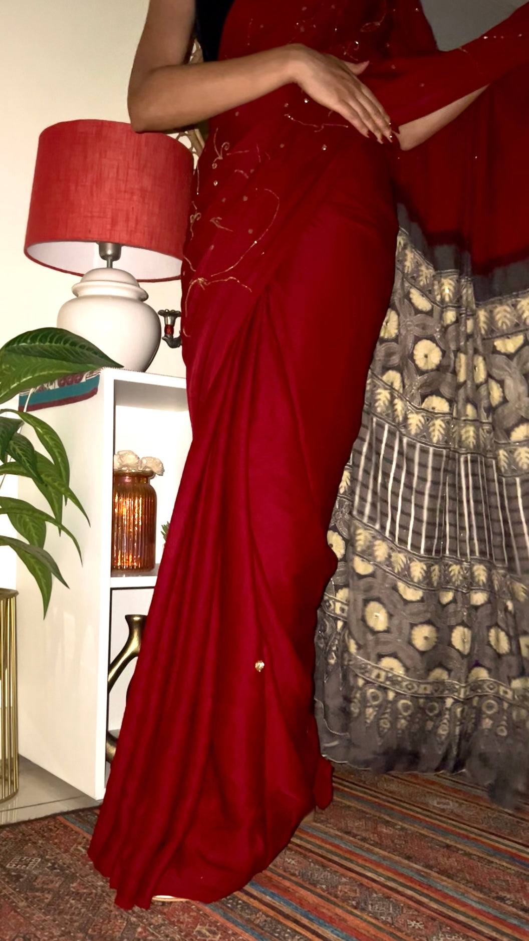 RUBY SPARKLE - Pure Modal Ajrakh Hand Embroidered Saree