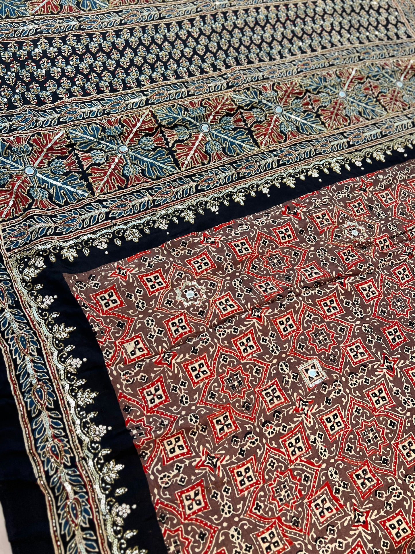 RUSTIC VELVET - Pure Modal Ajrakh Hand Embroidered Saree