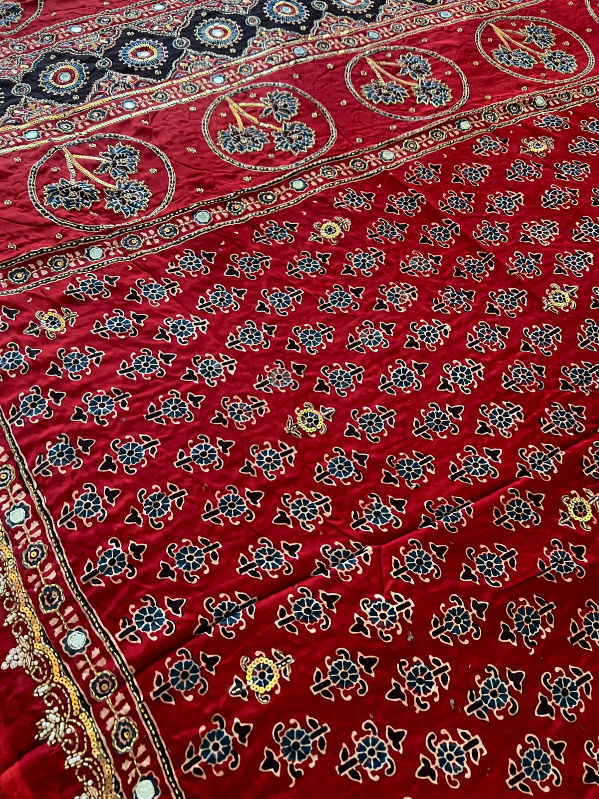 RUBY PARADISE - Pure Modal Ajrakh Hand Embroidered Saree