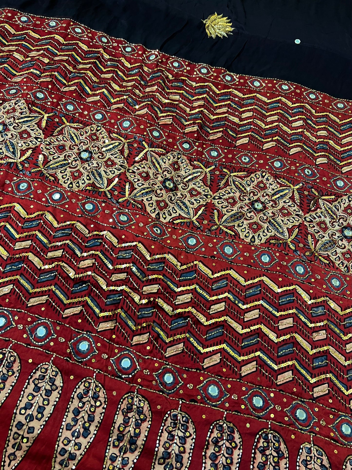 IMPERIAL LOTUS - Pure Modal Ajrakh Hand Embroidered Saree