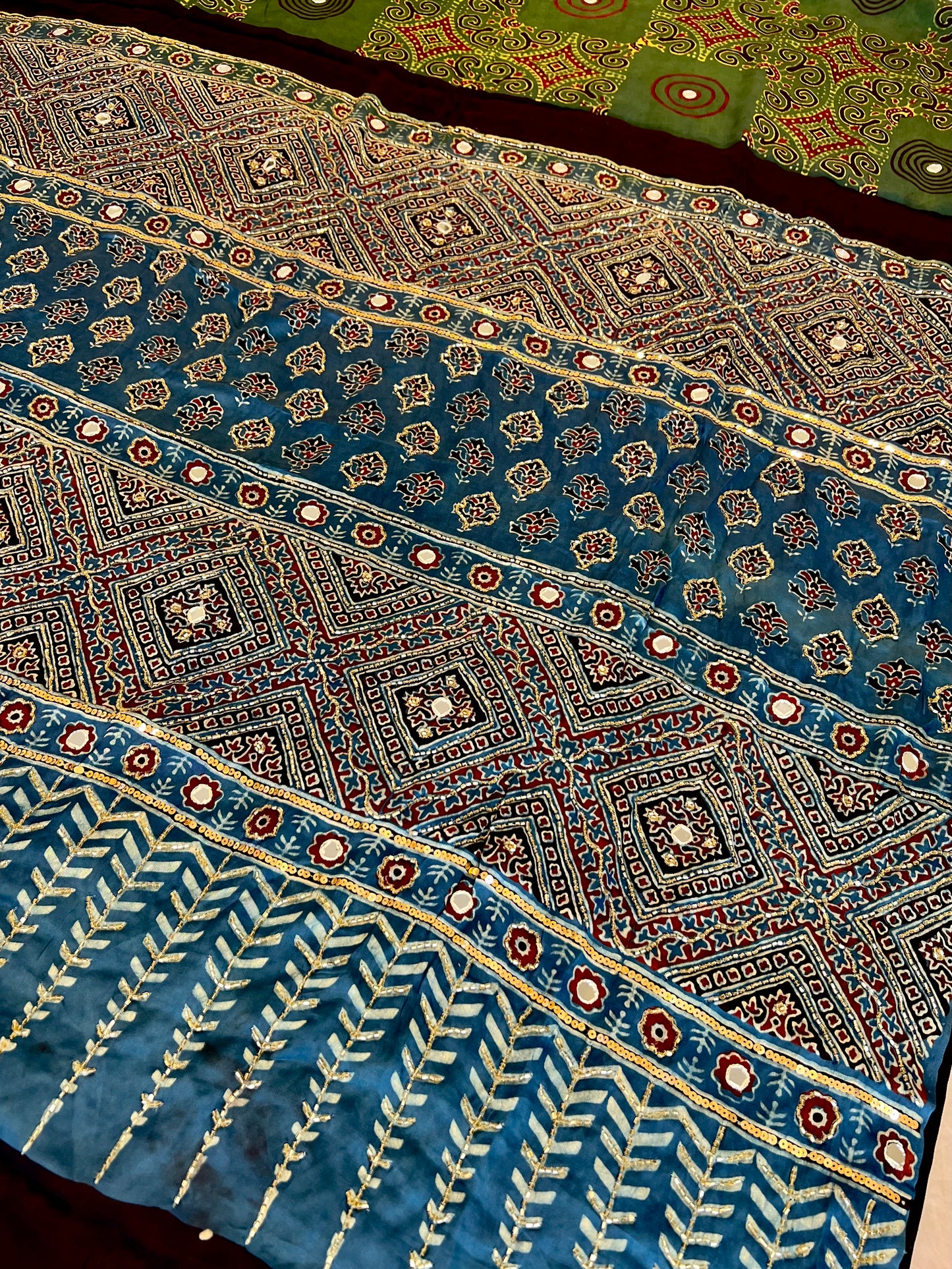 MOSS & SKY - Pure Modal Ajrakh Hand Embroidered Saree