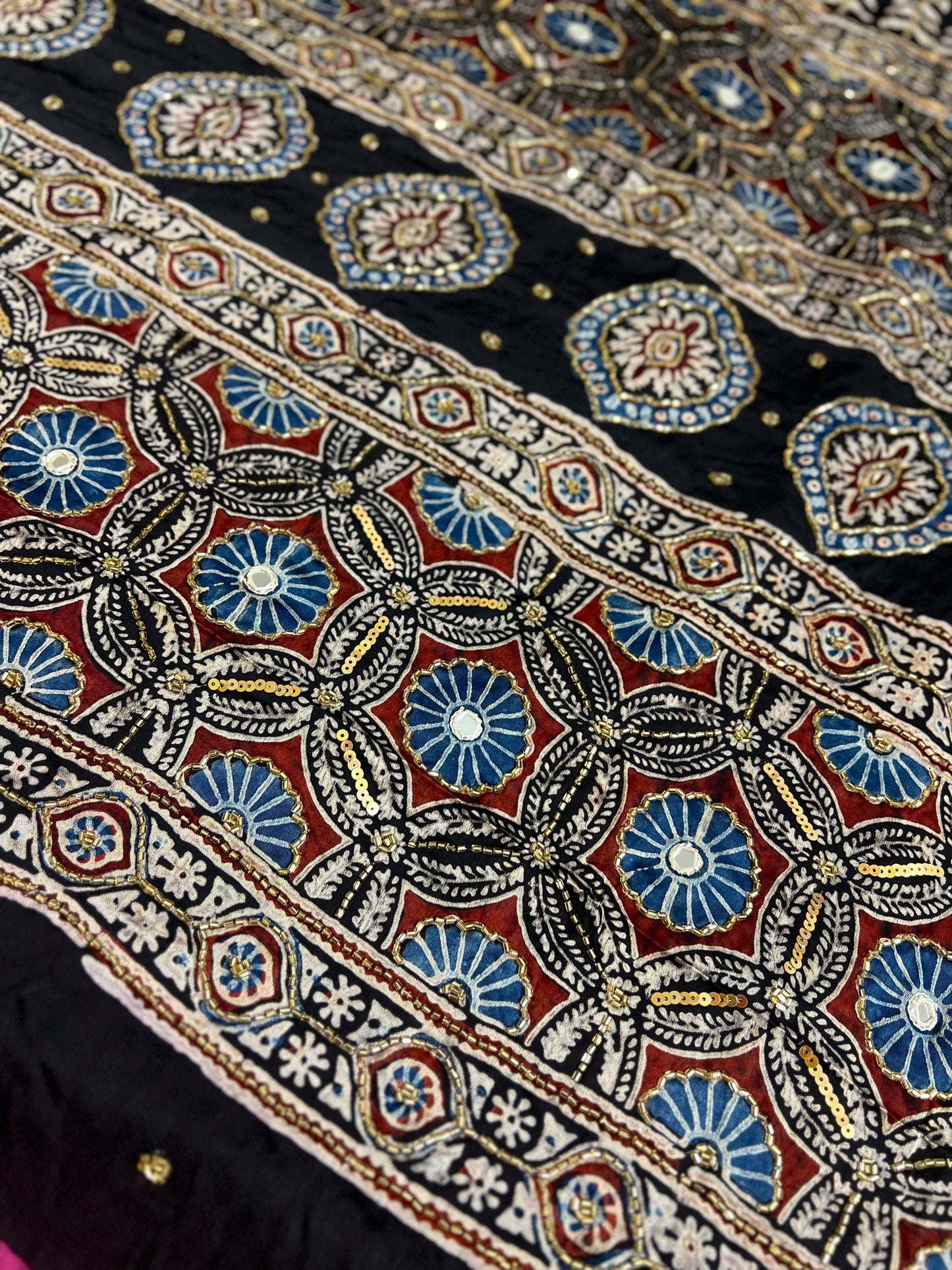 SPINEL ROSE - Pure Modal Ajrakh Hand Embroidered Saree