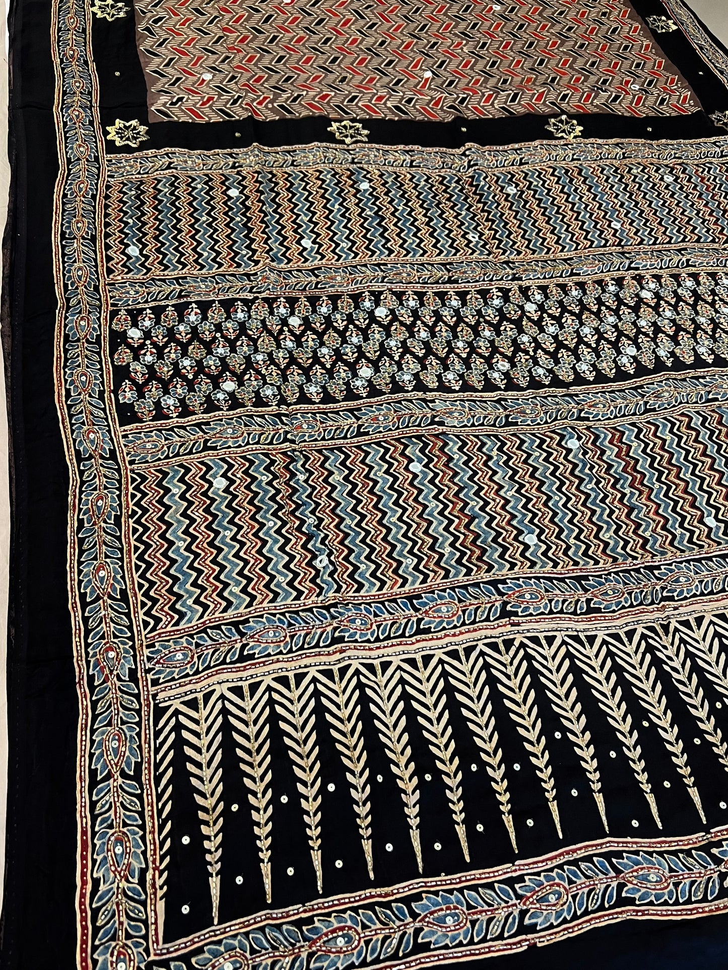 CHESTNUT MUSE - Pure Modal Ajrakh Hand Embroidered Saree