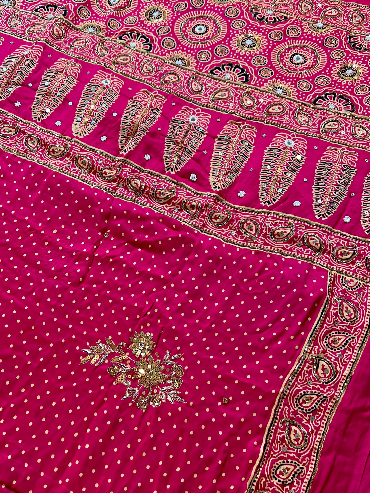 FUCHSIA MUSE - Pure Modal Ajrakh Hand Embroidered Saree