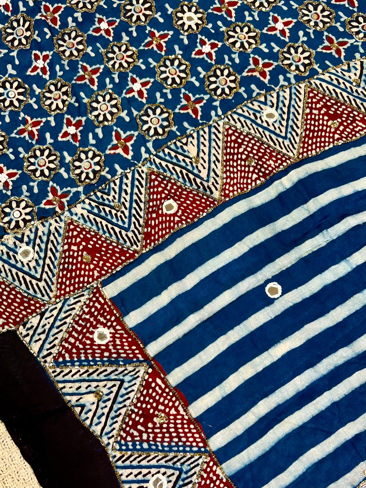 INDIGO STARDUST - Pure Modal Ajrakh Hand Embroidered Saree