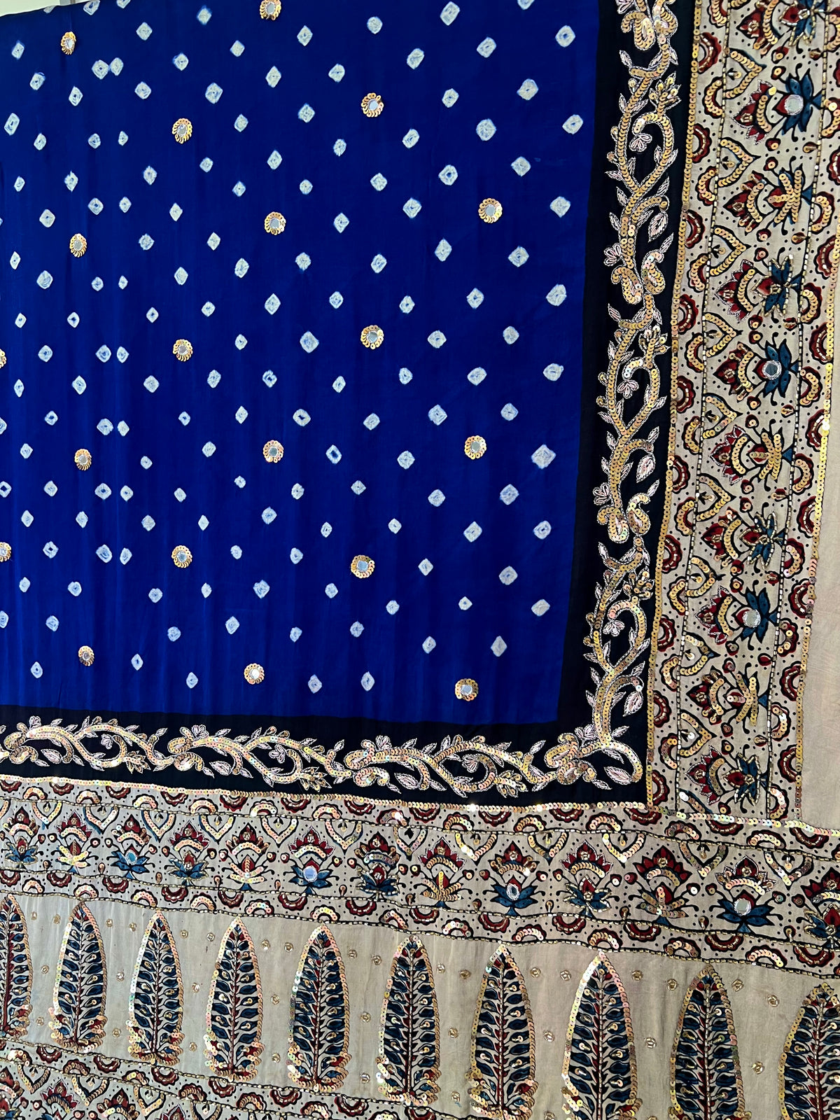 BLUE EMPRESS - Pure Modal Bandhani Ajrakh Hand Embroidered Saree