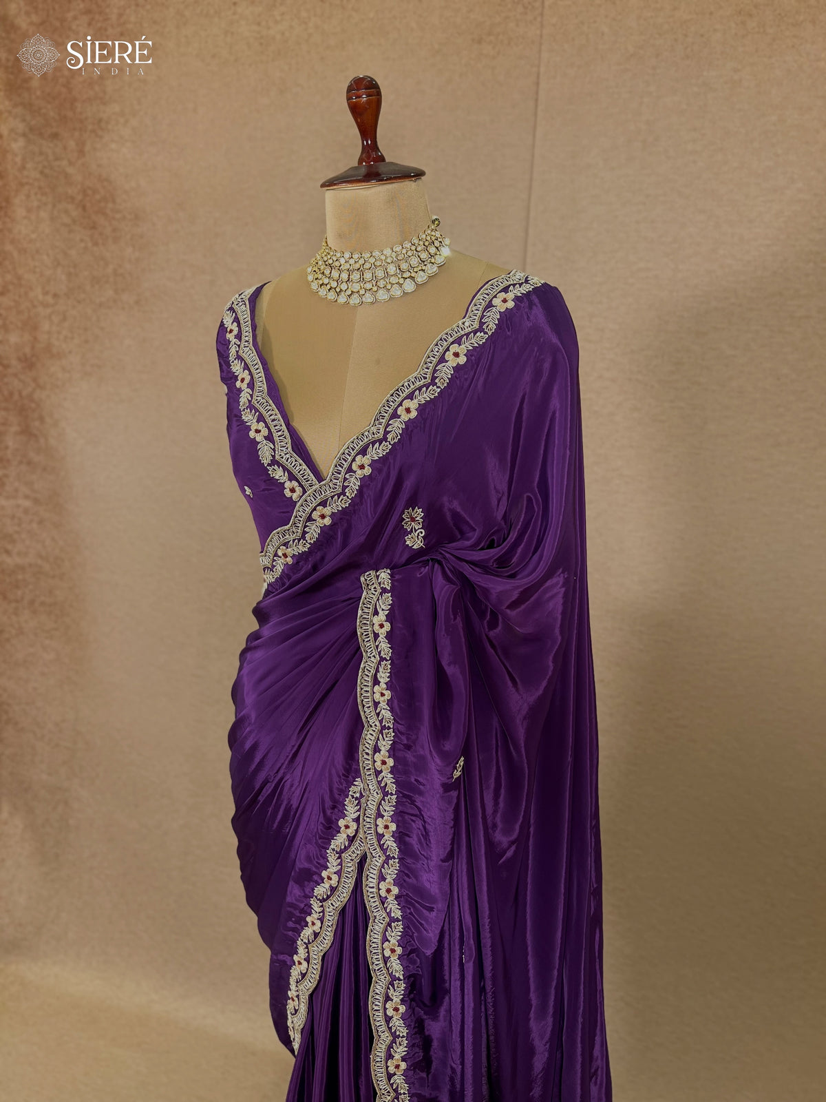MALLIKA - Pure Crepe Zardosi Hand Embroidered Saree