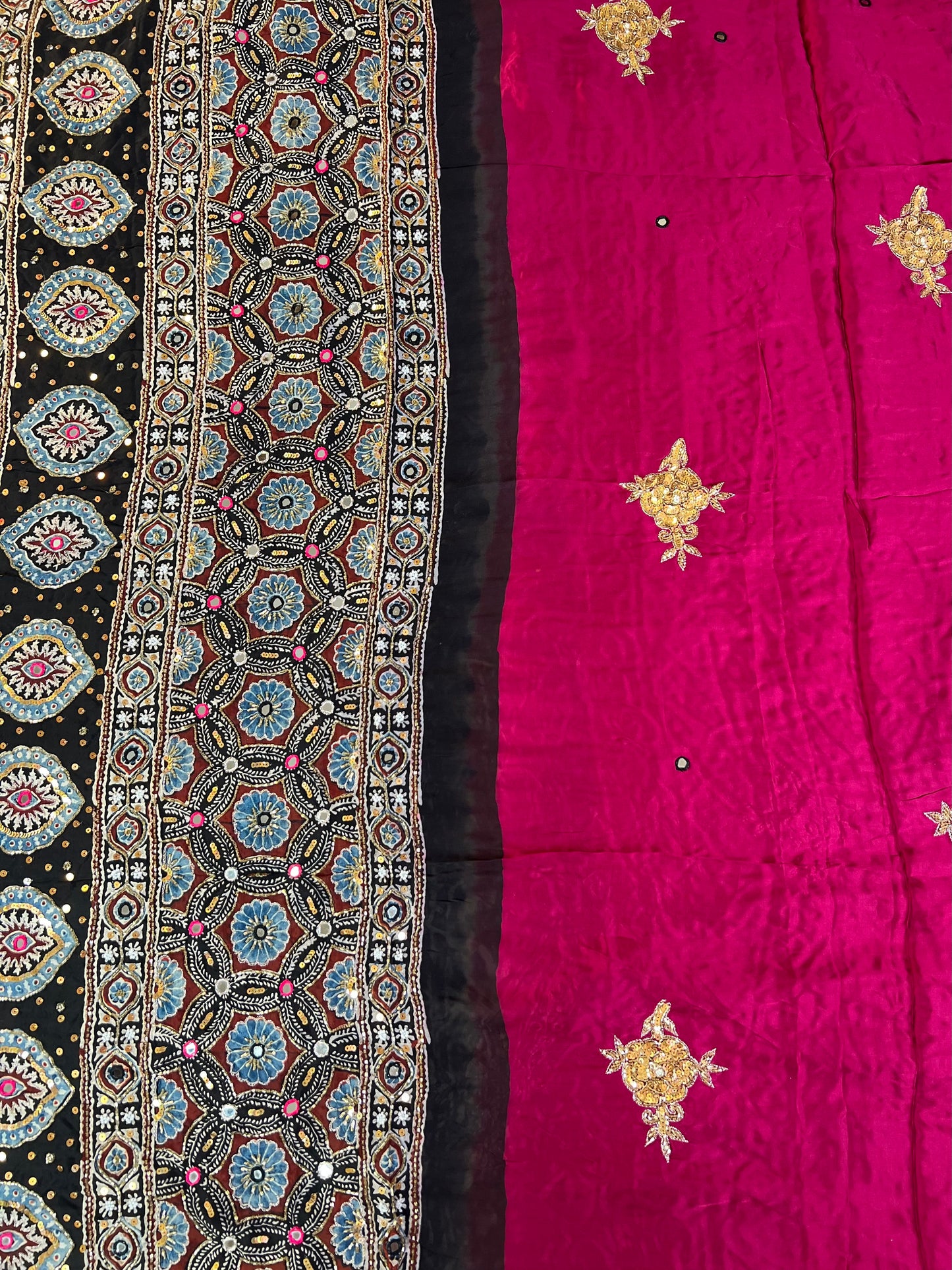 RANI ROSE - Pure Modal Ajrakh Hand Embroidered Saree