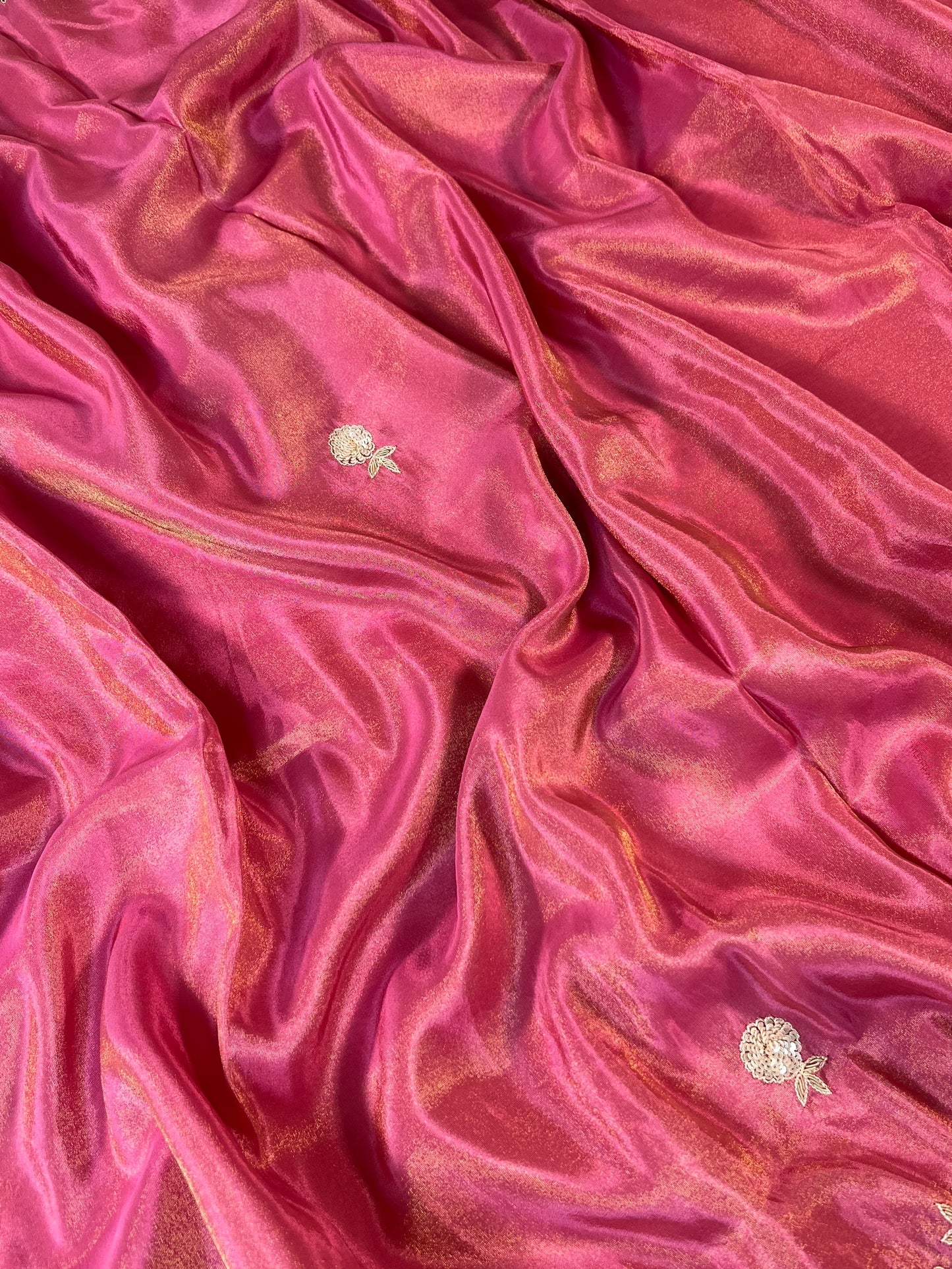 Pink Zardosi Embroidered Tissue Designer Saree with Unstitched Blouse