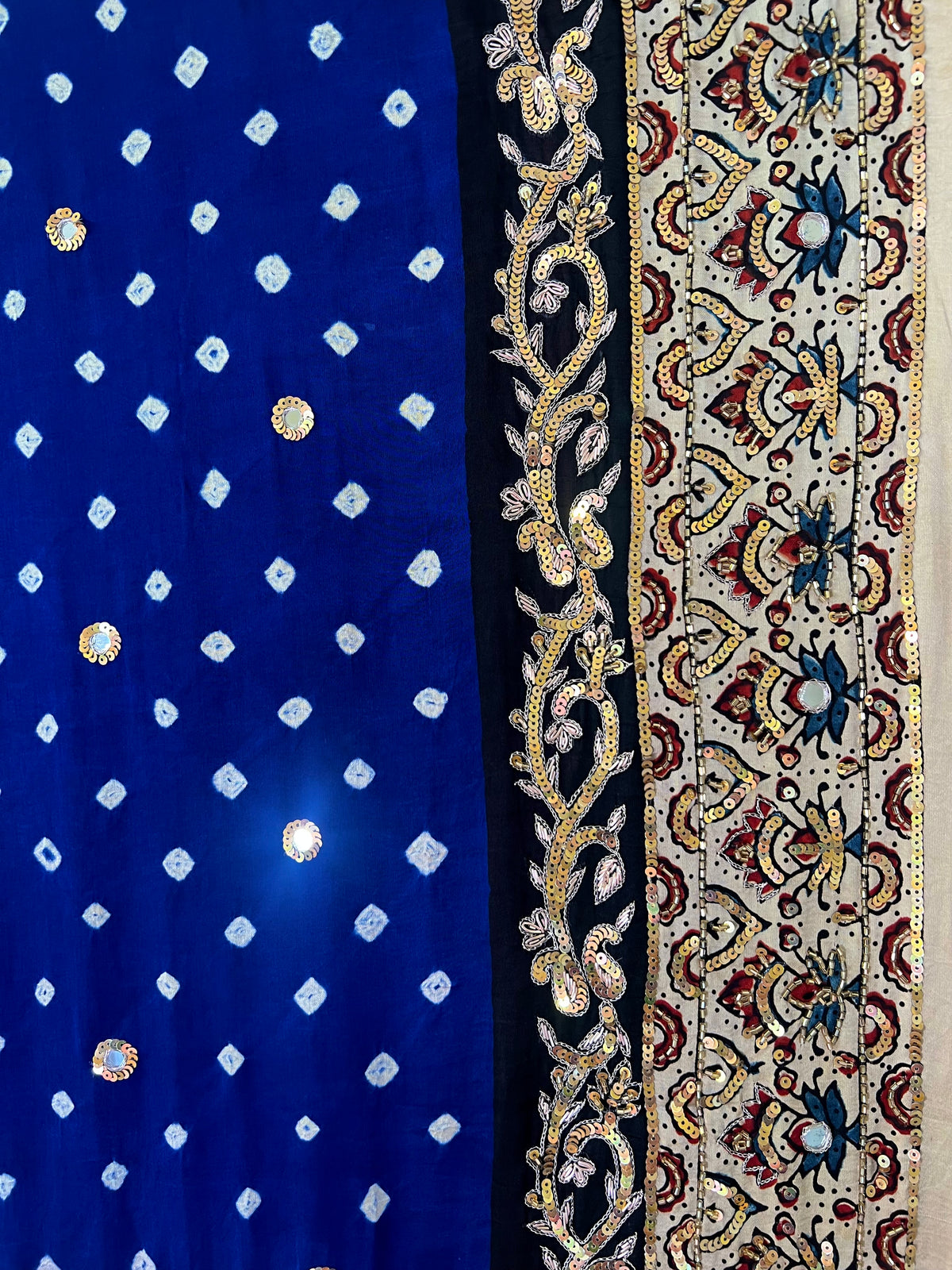 BLUE EMPRESS - Pure Modal Bandhani Ajrakh Hand Embroidered Saree