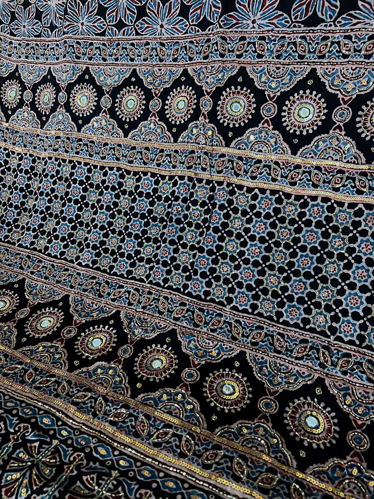 LUNAR BLOOM - Pure Modal Ajrakh Hand Embroidered Saree