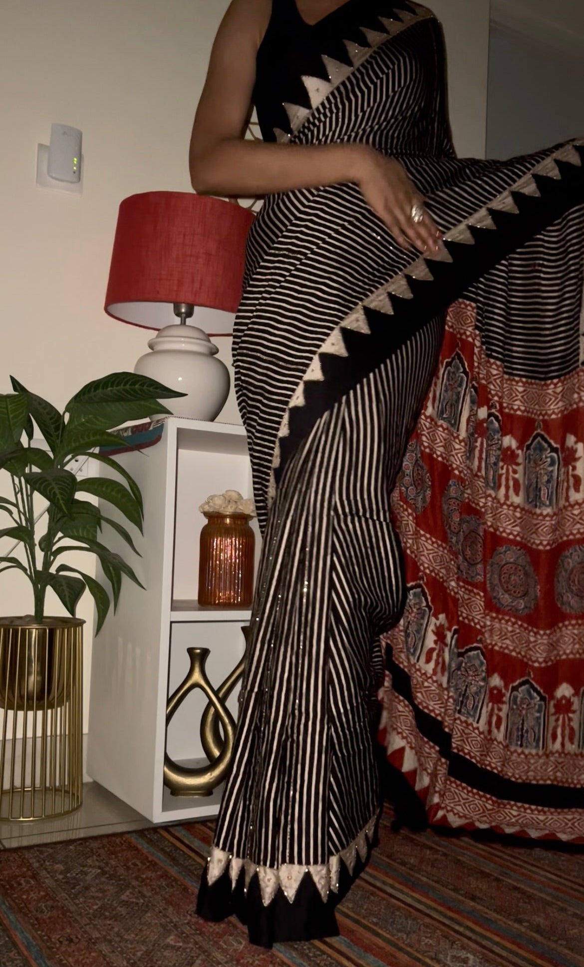 Heritage Stripes - Pure Modal Ajrakh Hand Embroidered Saree